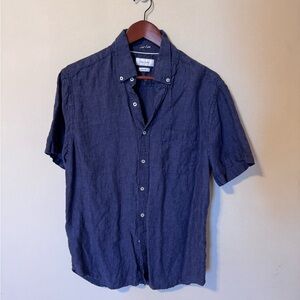 Porter & Ash 100% Linen Dark Blue Casual Button Down Shirt